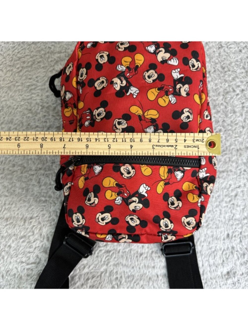 Disney Mickey Mouse Mini Backpack Red With Adjustable Straps & Zippered Pocket - Picture 4 of 11